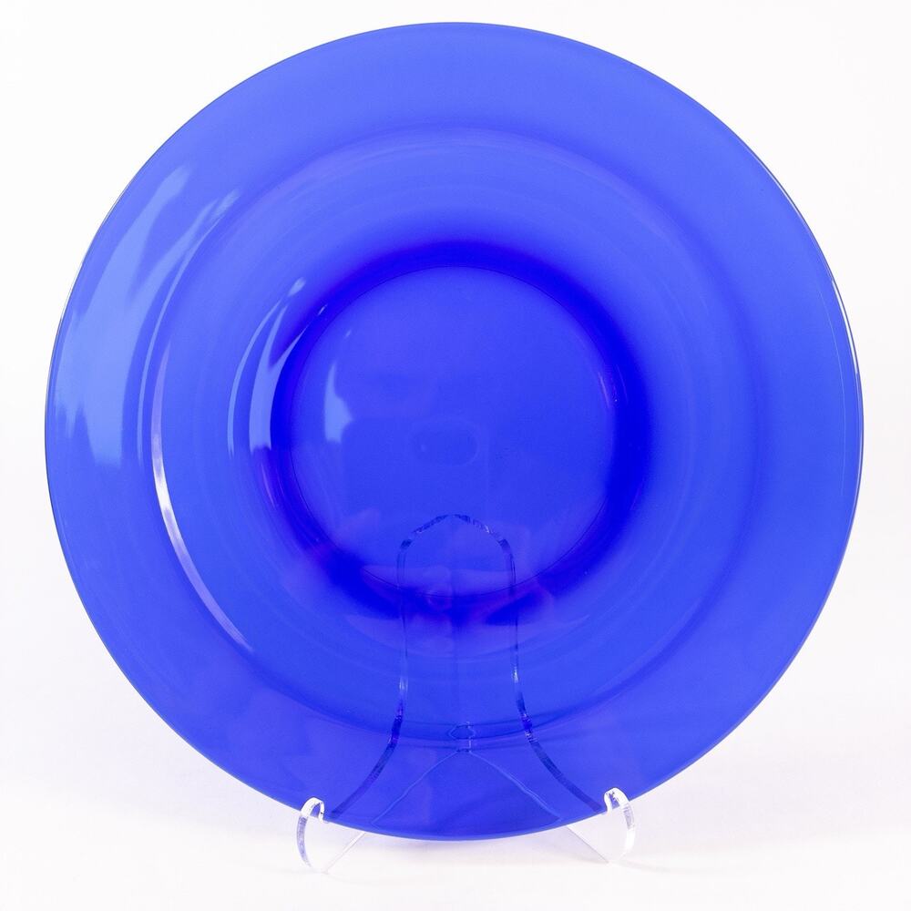 Vintage Cobalt Blue Glass 8.25" Salad Plate Art Deco Dish Round